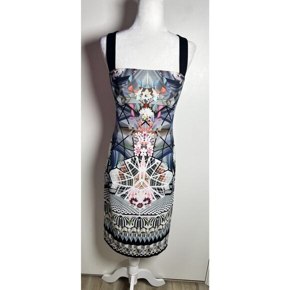 Black Halo Bryson Geometric Abstract Art To Wear Halter Sheath MIDI Dress Sz 6 - Picture 1 of 8